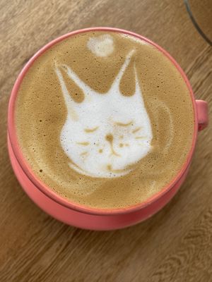 Latte with almond milk   at Valiente Café in Bogota