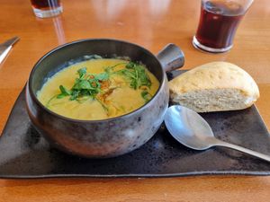 Vegan sweetcorn chowder at The Cambrian Inn in Harverfordwest