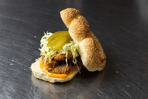 Oyster Mushroom Sandwich on House Made Challah at Planted Love Food Truck in Vancouver