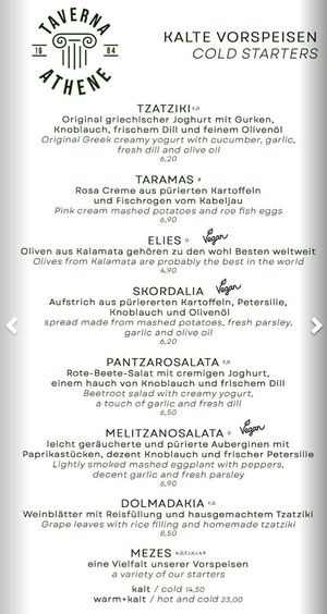 Vegan options at Taverna Athene in Berlin
