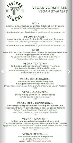Vegan options at Taverna Athene in Berlin