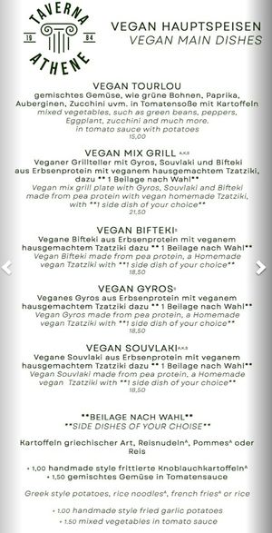 Vegan options at Taverna Athene in Berlin