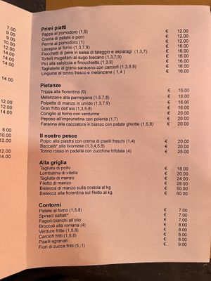 Menu page 2  at Trattoria 4 Leoni in Florence