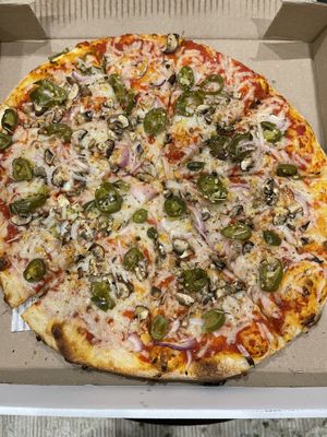 Large Vegan with jalapeños, mush and red onions   at Acton Pizza in Acton