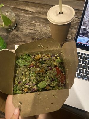 Huge take away salad and freshly squeezed juice  at Salad Lab in Ungasan