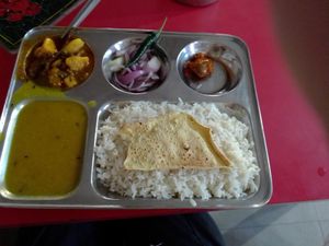 No-curd thali. at Ram Sewak Restaurant in Bodhgaya