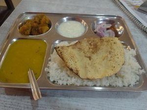 Thali with papad at Ram Sewak Restaurant in Bodhgaya