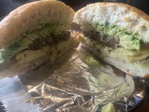 Breakfast sandwich - beyond patty, just egg, and avocado on white ciabatta bread.  at Starch in Watertown