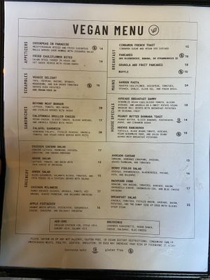 Vegan menu - not online ?   at Mack's in Babylon