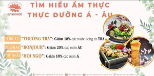 ✨Quỳnh House's weekly gifts✨: 
Wednesday: "Enjoy your tea 🍵": 10% off for tea
Saturday: "Bonjour 🌸": 20% off for Western Menu
Sunday: "Gathering 🍀": 10% off for T at Quynh House Vegetarian Dining in Ho Chi Minh City