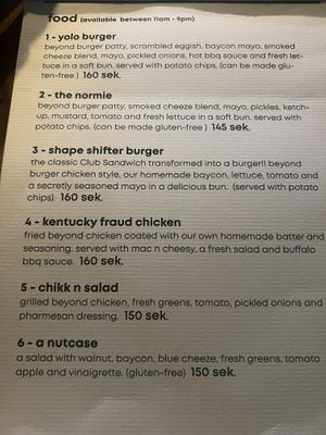 Menu  at Full Soul Vegan in Stockholm