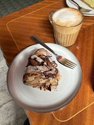 chocolate bun and cappuccino  at Full Soul Vegan in Stockholm