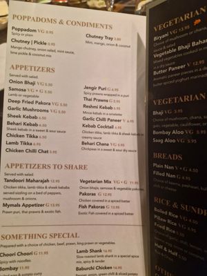 Menu, vg is vegan at Taste of Asia in Newport