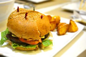 Pinoy best burger. at Agico Vegetarian Cafe - Araullo St in Metro Manila