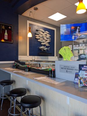 Bar with backdrop at The Biggest Little Sushi Bar in Reno