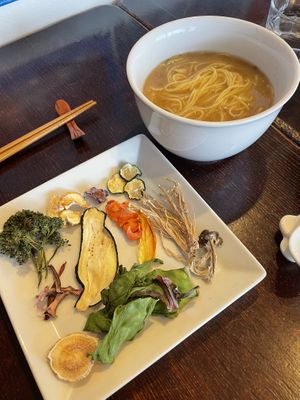 Gluten-free ramen with dried veggies  at Cosmo Kichen  in Kamakura