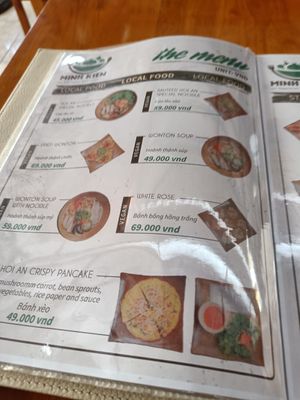 Sample of the menu at Minh Kien Vegetarian Restaurant in Hoi An