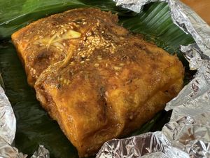 Special stuffed tofu in banana leaf  at Minh Kien Vegetarian Restaurant in Hoi An