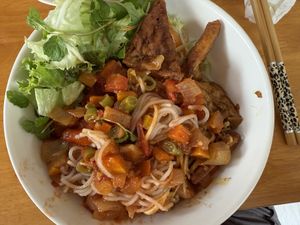 A Bún with what tasted like a fresh ragout of carrot, green beans, and pineapple. Really tasty!  at Minh Kien Vegetarian Restaurant in Hoi An