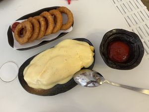 Onion rings & omelet with cheese  at Naoshima Yokocho in Naoshima
