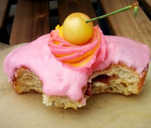 Cherry donut for the win! at Hella Vegan Eats in Oakland