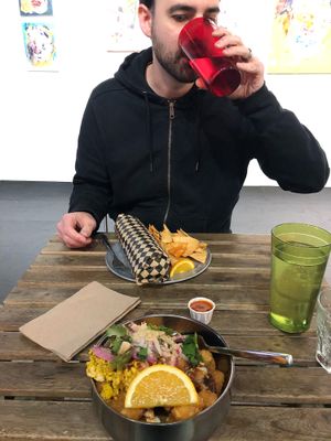 Noms... Breakfast Burrito and Breakfast Totchos. The totchos were a fave!! at Hella Vegan Eats in Oakland
