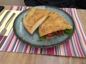 Filled Pita with rocket salad and tomato at Jesharna in Skofja Loka