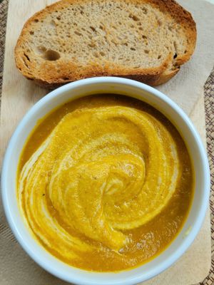 Soup of the day. Pumpkin sweet potato at Soulscape Café in Koh Phangan