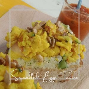 🌱 Scrambled “Eggs” Tartine 130 ฿

🍞 Brown Bread Toast with Basil & Tofu Ricotta, Zucchini, Scrambled “Eggs” 
and Roasted Sunflower Kernels. Served with a Tomato  at Soulscape Café in Koh Phangan