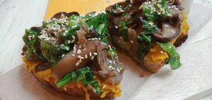 Mushroom & Pumpkin Tartine.
Served with a Creamy Mustard Sauce at Soulscape Café in Koh Phangan