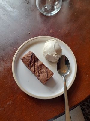 Vegan brownie and vanilla ice cream at The Marlborough in Richmond