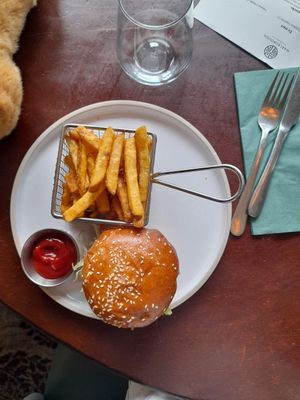 Moving mountain burger and fries at The Marlborough in Richmond
