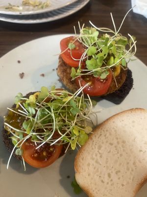 Humous quinoa cakes with bread added at no extra charge!  at Zone Su in Tainan