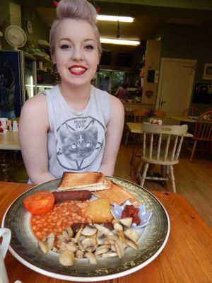 Full vegan breakfast. Two large sausages, potato cake, sauteed mushrooms, roasted half tomato, vegan beans and toast. So yummy! at Bia Blasta in Cork