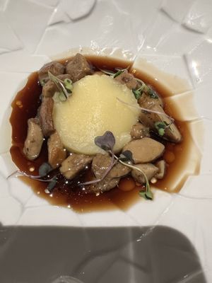 Sautéed mushrooms, red onion jus,  chive emulsion   at Corral de la Moreria in Madrid