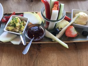 Vegan breakfast (also came with bread rolls)  at Hof Bartels in Rade