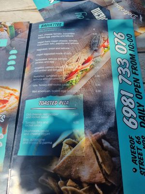 Menu at N-Joy in Kos