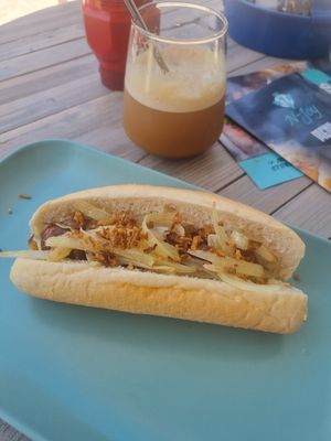 Vegan hotdog at N-Joy in Kos