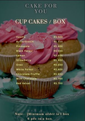 Cup cakes menu (all can be gf and vegan)  at Cake for You  in Ratnanagar