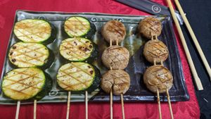 Grilled mushrooms and zucchini at Le Royal Tokyo in Aulnay-sous-bois