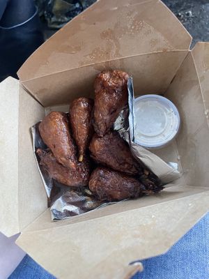BBQ seitan wings with vegan ranch. Messy but delicious and filling!!  at 97 Estoria in Atlanta