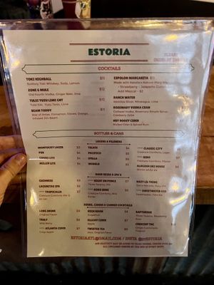 Menu  at 97 Estoria in Atlanta