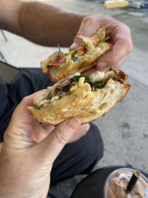 Mushroom toastie front roast veg toastie back   at Piknik in Burleigh Heads