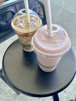 Strawberry smoothie and iced coffee   at Piknik in Burleigh Heads