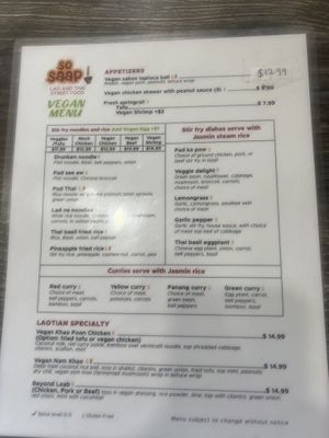 Full Vegan Menu  at So Saap in San Diego