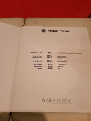 Current intended cryptic menu which promotes waiter-guest interaction at U R Mala Kuhinja in Sarajevo