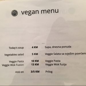 vegan menu at U R Mala Kuhinja in Sarajevo