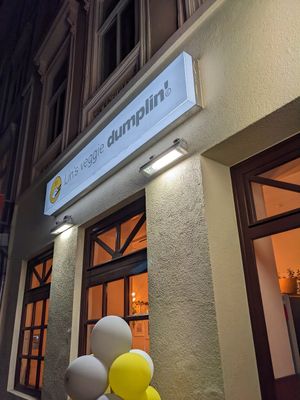 Sign outside at Lin's Veggie Dumplin' in Vienna