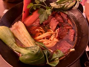 "Spicy" soup with vegan beef at Lin's Veggie Dumplin' in Vienna