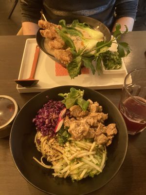 Peanut coconut ramen with tofu and sa cha noodles  at Lin's Veggie Dumplin' in Vienna
